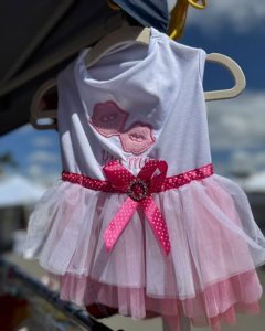 Pink and white dog Kiss Me outfit